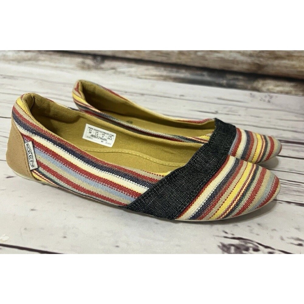 Keen Women’s Cortona Striped Canvas Ballet Flat Yellow Blue Red Size 7.5